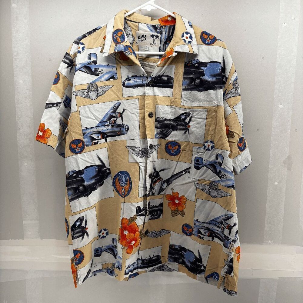 Koko Island Shirt Mens Large Key West‎ Planes Parrots USA Camp Aloha Floral